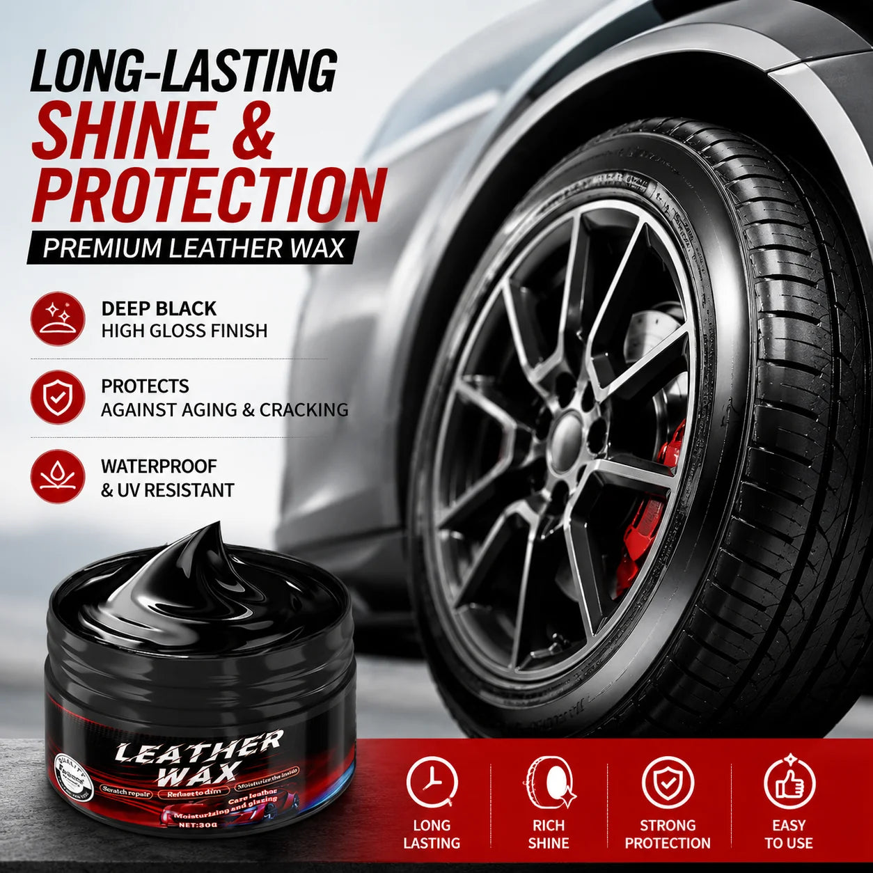 Car Leather Wax Rubber Plastic Restorer Long Lasting Shine UV Waterproof Anti Aging Tire Dashboard Interior Seat Care Coating