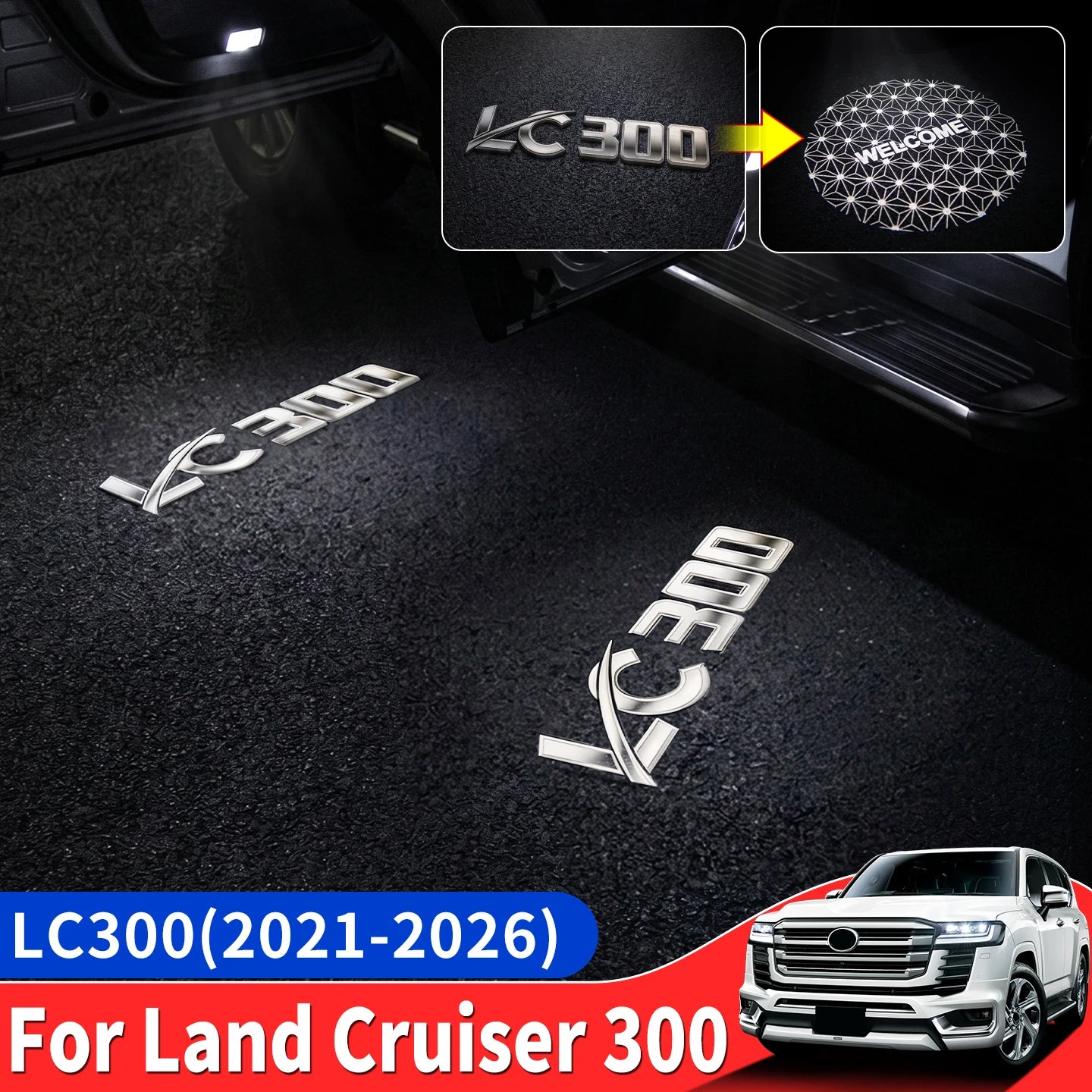 For 2022-2026 Toyota Land Cruiser 300 Dual Color Door Welcome Light LED Courtesy Projector Welcome to LC300 Exterior Accessori
