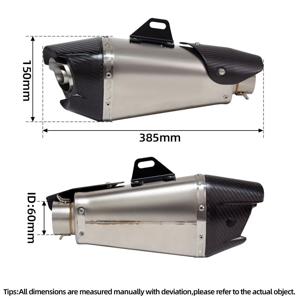 60mm Universal Motorcycle Exhaust Muffler Pipe For Ninja400 ZX4R ADV750 DL650 R3 Sport Bike Adventure Motorcycle