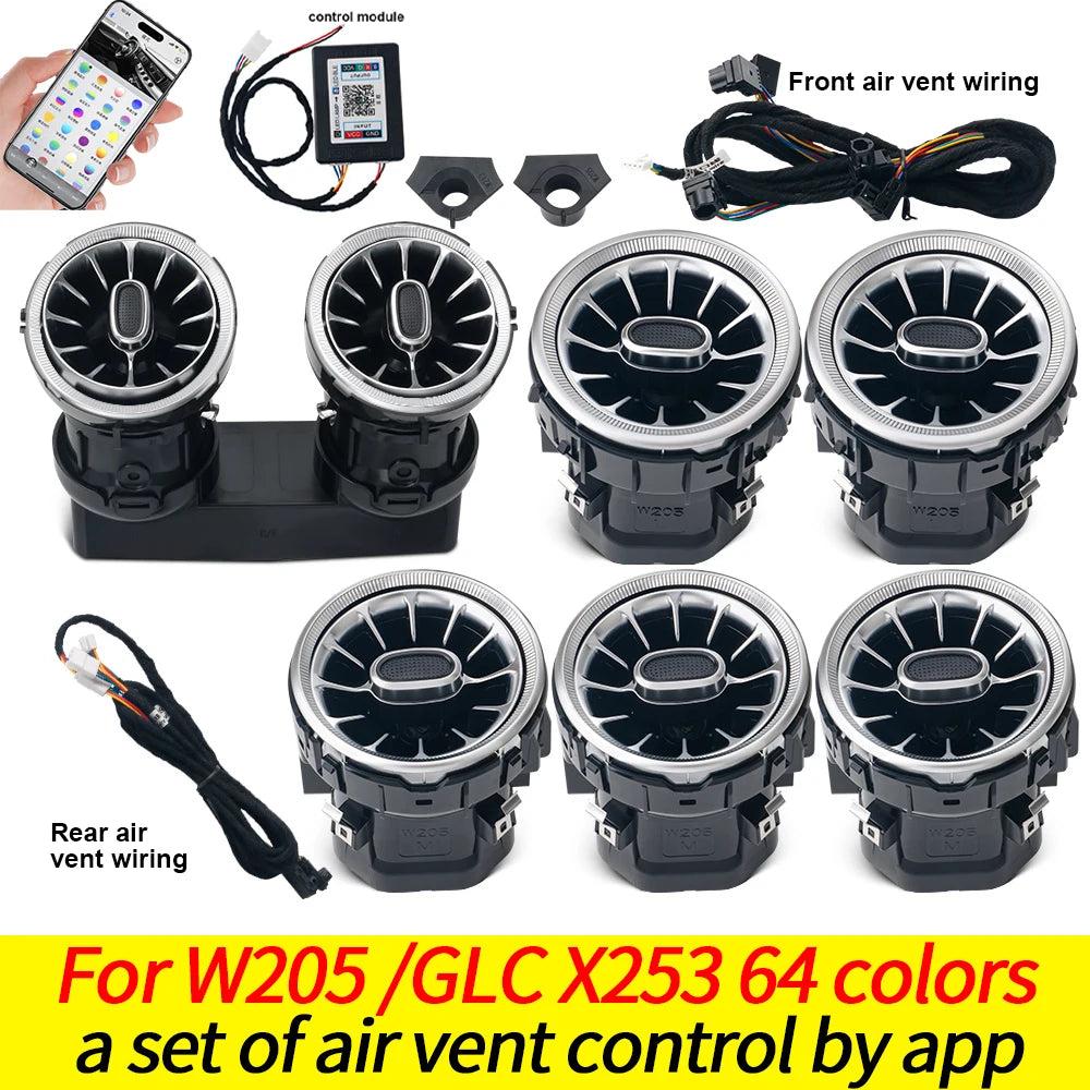For Mercedes Benz Ambient Lights W205 X253 GLC Turbine Nozzle Air Vent Atmosphere 4D Rotating Tweeter Speaker Copilot LED Strip