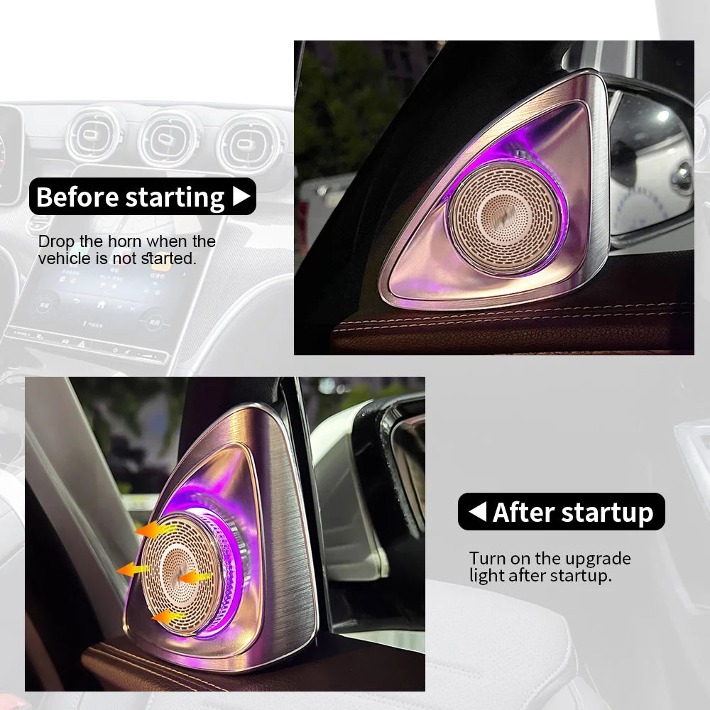 For Mercedes Benz Ambient Lights W205 X253 GLC Turbine Nozzle Air Vent Atmosphere 4D Rotating Tweeter Speaker Copilot LED Strip