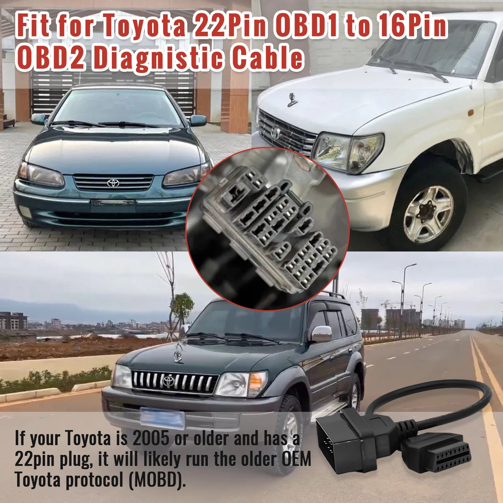 22Pin إلى OBD2 لموصل تشخيص تويوتا DLC محول OBD إلى OBD2 لسيارات لاند كروزر/كارينا/كامري/كراون تشخيص K-Line ذو 22 سنًا