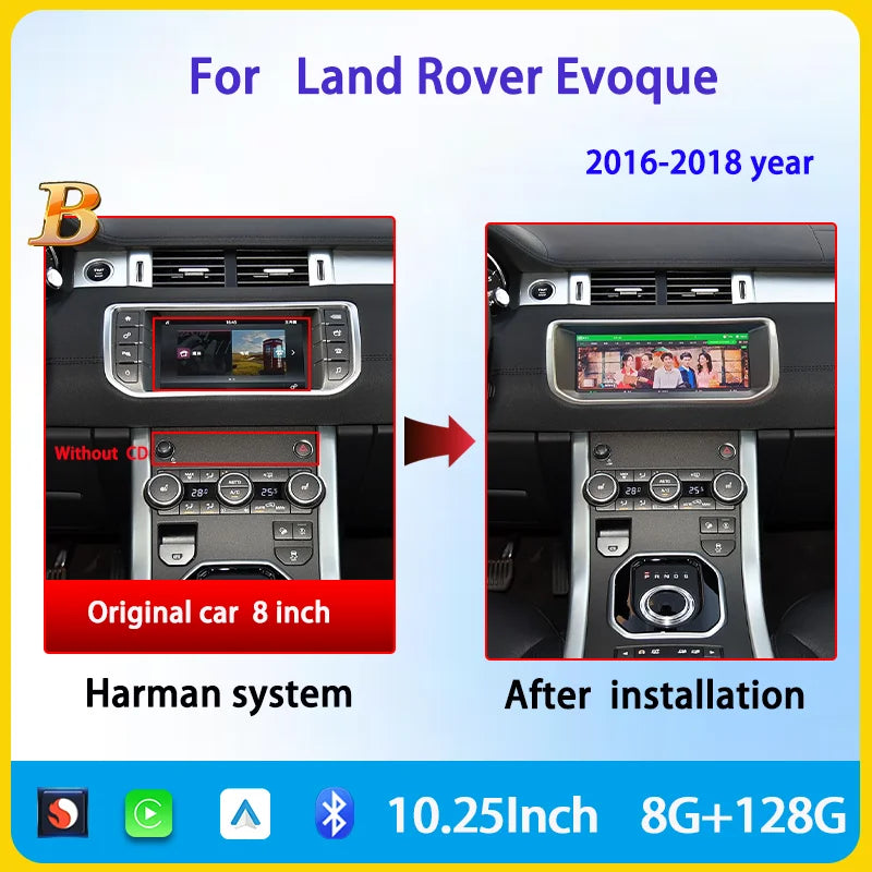 10,25" Odtwarzacz multimedialny Android 13 GPS Radio Bezprzewodowy Carplay i Auto Menu OEM Oryginalne do Range Rover Evoque Vela